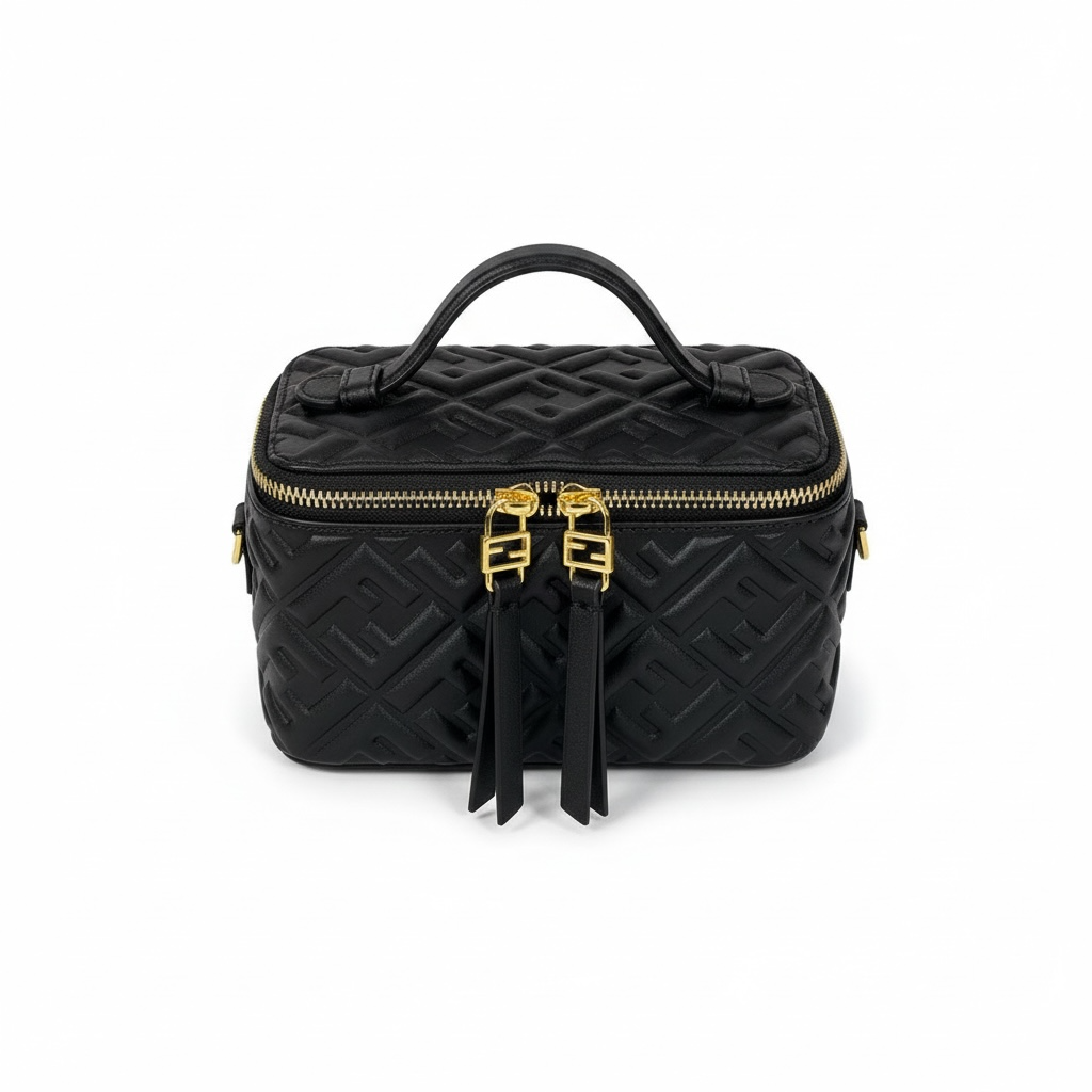FENDI Black Nappa FF Vanity Box Bag 🖤✨ | Quilted Monogram & Gold Hardware