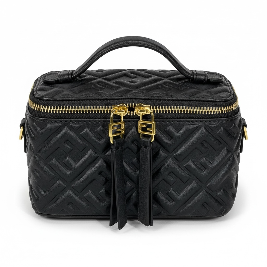 FENDI Black Nappa FF Vanity Box Bag 🖤✨ | Quilted Monogram & Gold Hardware