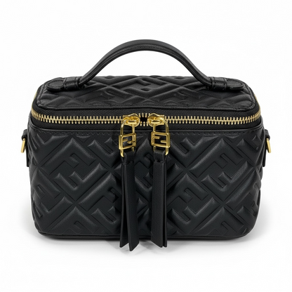 FENDI Black Nappa FF Vanity Box Bag 🖤✨ | Quilted Monogram & Gold Hardware