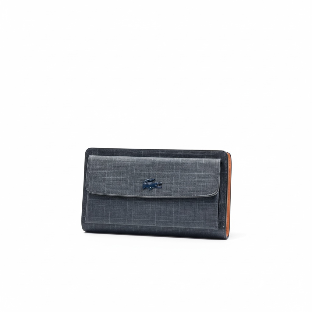 Lacoste Long navy Wallet – Elegant Checkered Design with Iconic Crocodile 🐊✨