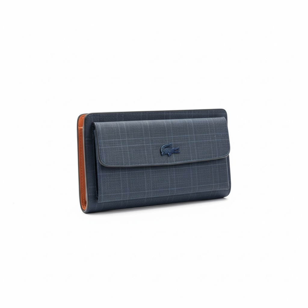 Lacoste Long navy Wallet – Elegant Checkered Design with Iconic Crocodile 🐊✨