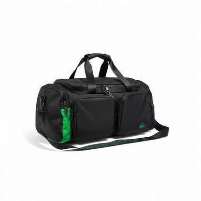 🖤 Lacoste Black Duffel Bag with Green Logo – Sporty Travel & Gym Bag