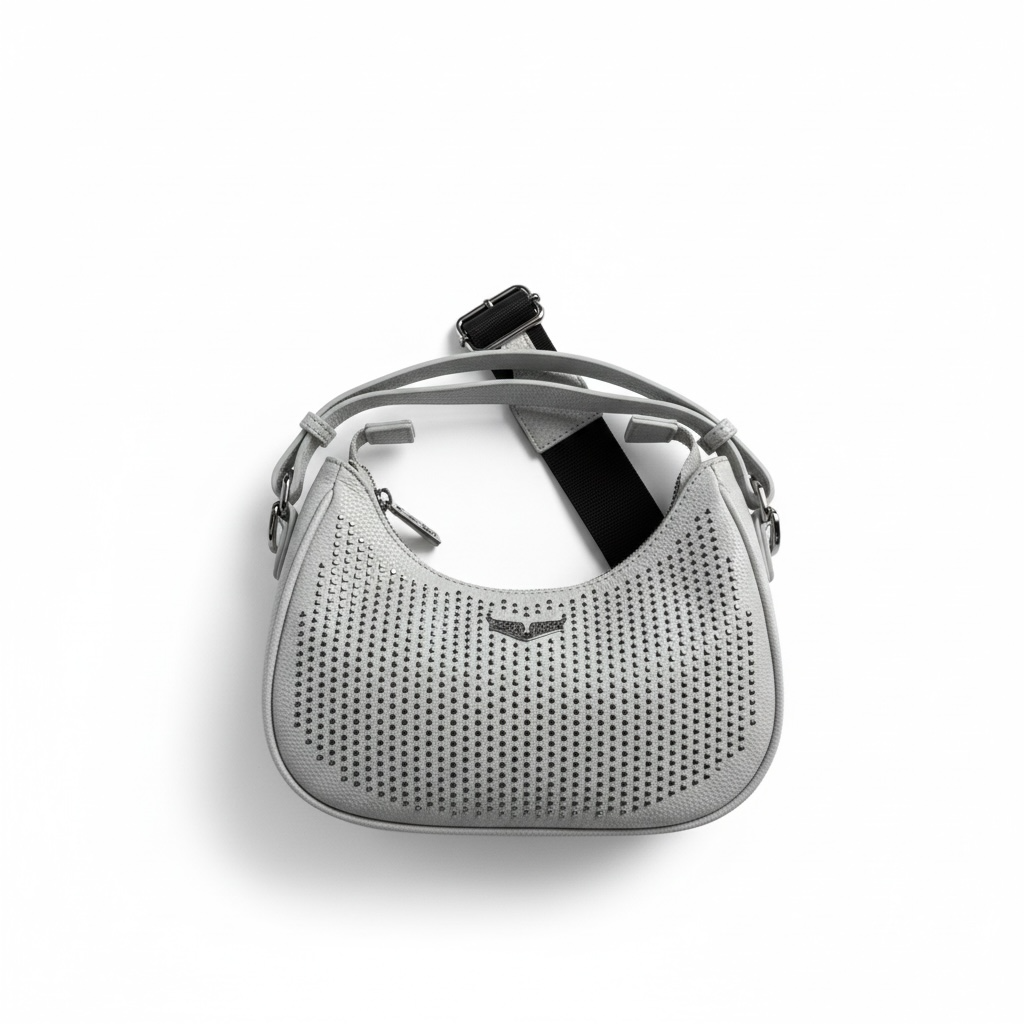 Zadig & Voltaire White Crystal Studded Shoulder Bag ✨🖤 | Elegant Crossbody with Logo Strap