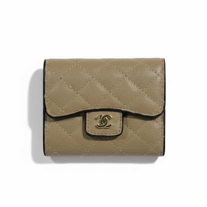 🤎 Chanel Quilted Beige Caviar Leather Wallet – Timeless Elegance