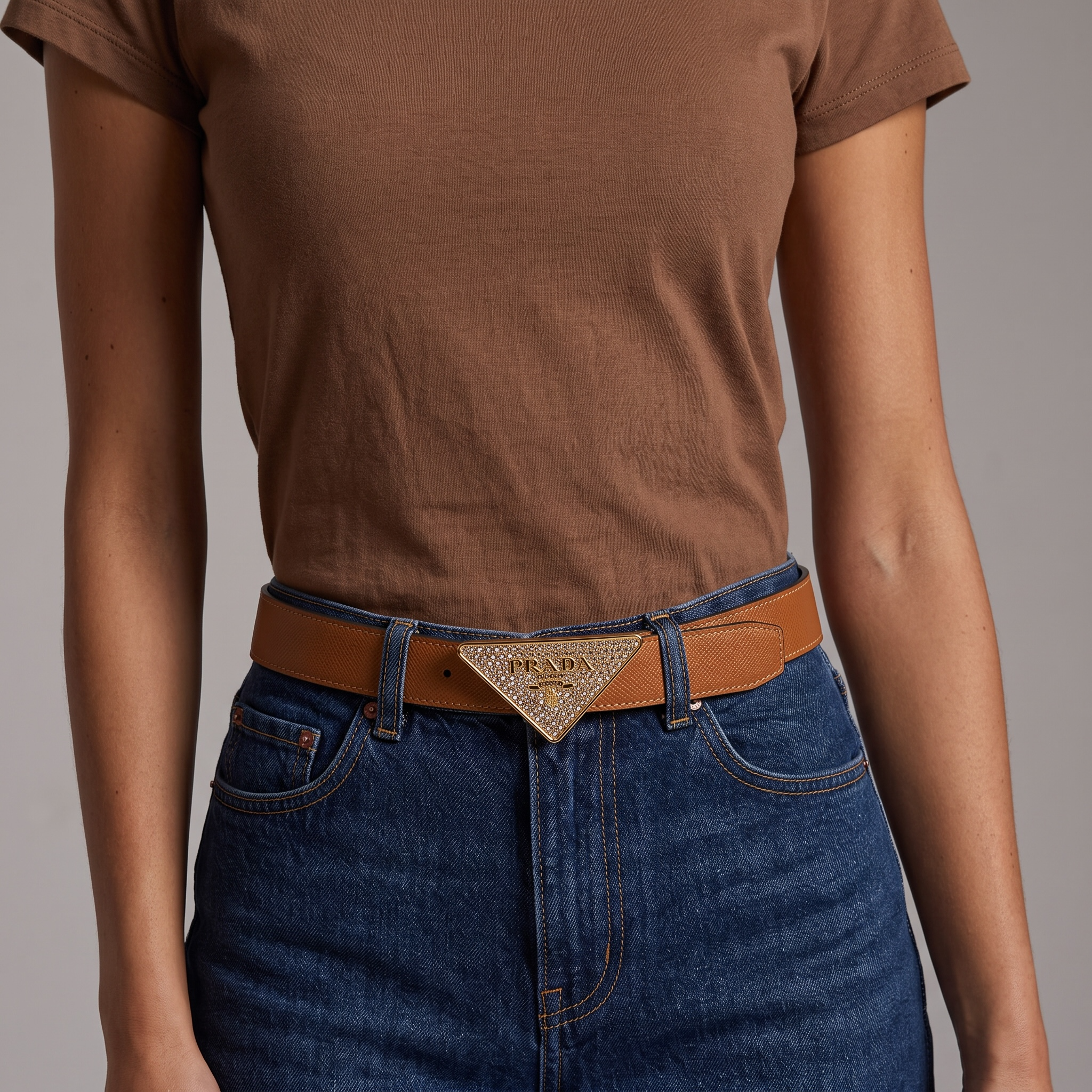 ✨ Prada Triangle Logo Belt – Elegant Designer Leather Belt 🤎