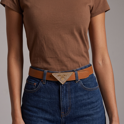 ✨ Prada Triangle Logo Belt – Elegant Designer Leather Belt 🤎