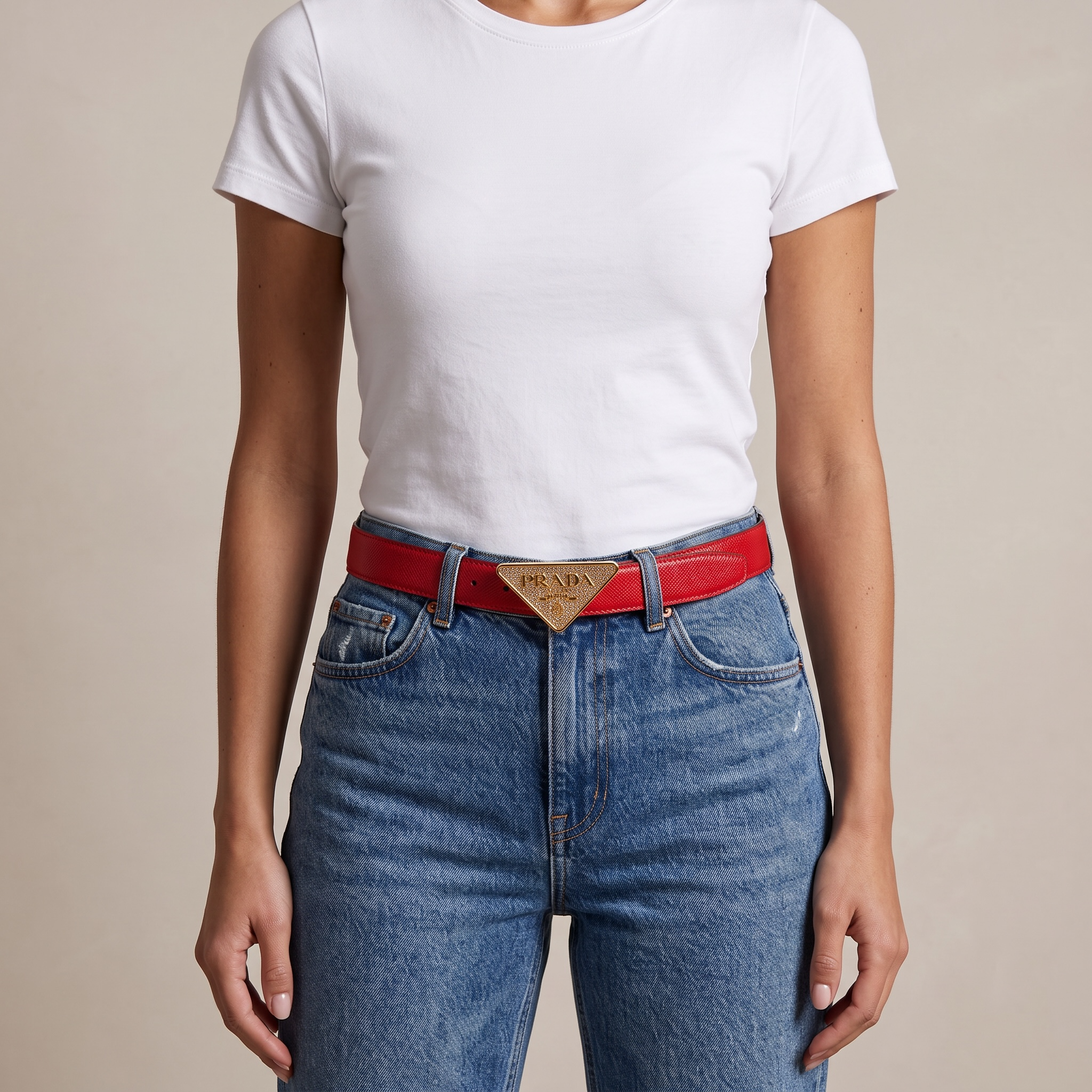 ❤️ Prada Triangle Logo Leather Belt – Red Luxury Designer Belt ✨