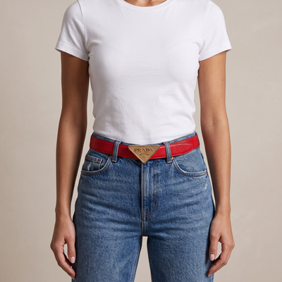 ❤️ Prada Triangle Logo Leather Belt – Red Luxury Designer Belt ✨