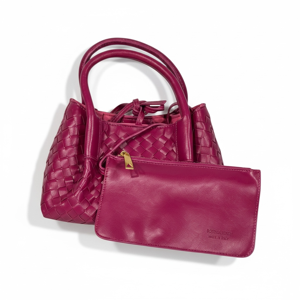 Bottega Veneta Mini Intrecciato Tote – Hot Pink Set ❤️✨ | Woven Leather Bag + Matching Pouch