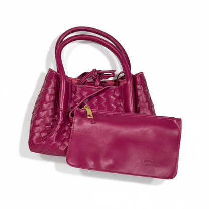 Bottega Veneta Mini Intrecciato Tote – Hot Pink Set ❤️✨ | Woven Leather Bag + Matching Pouch