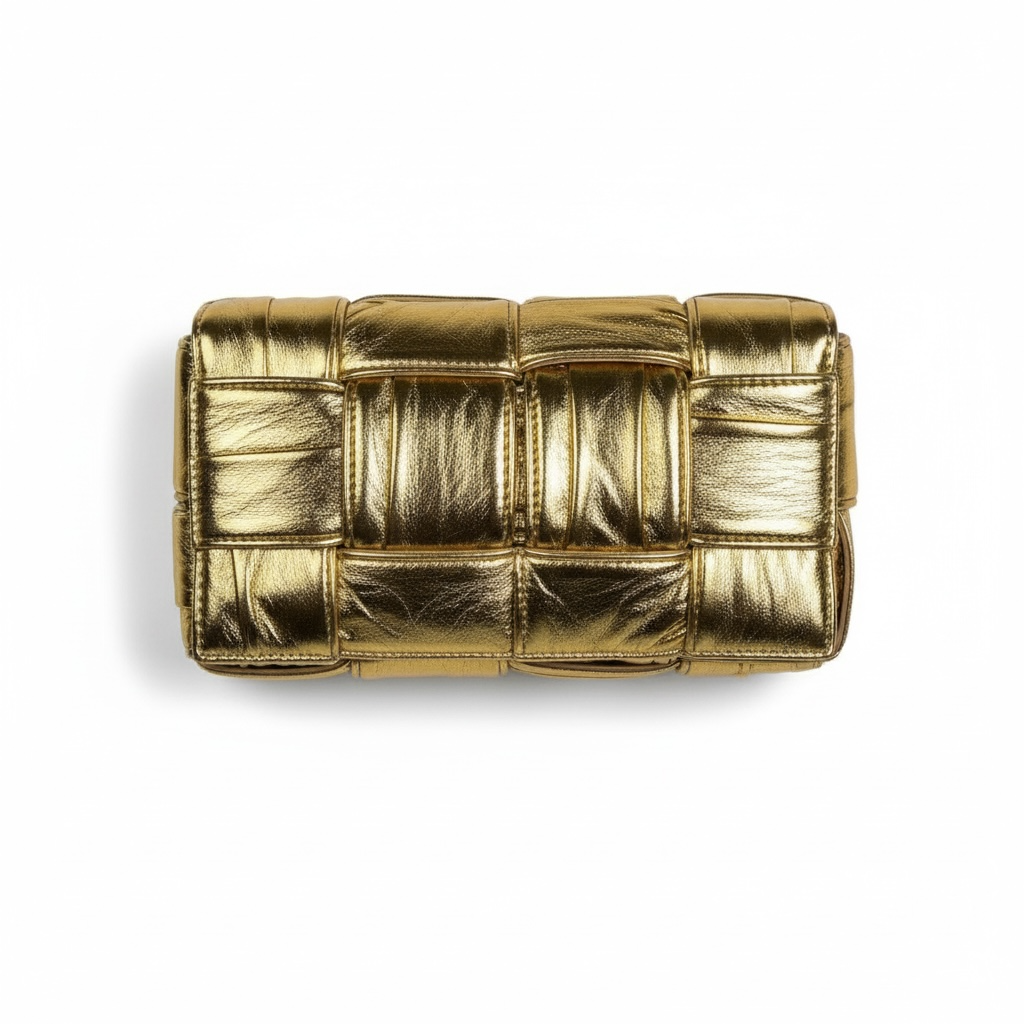 Bottega Veneta Gold Padded Cassette Bag ✨💛 | Metallic Intreccio Luxury Shoulder Bag