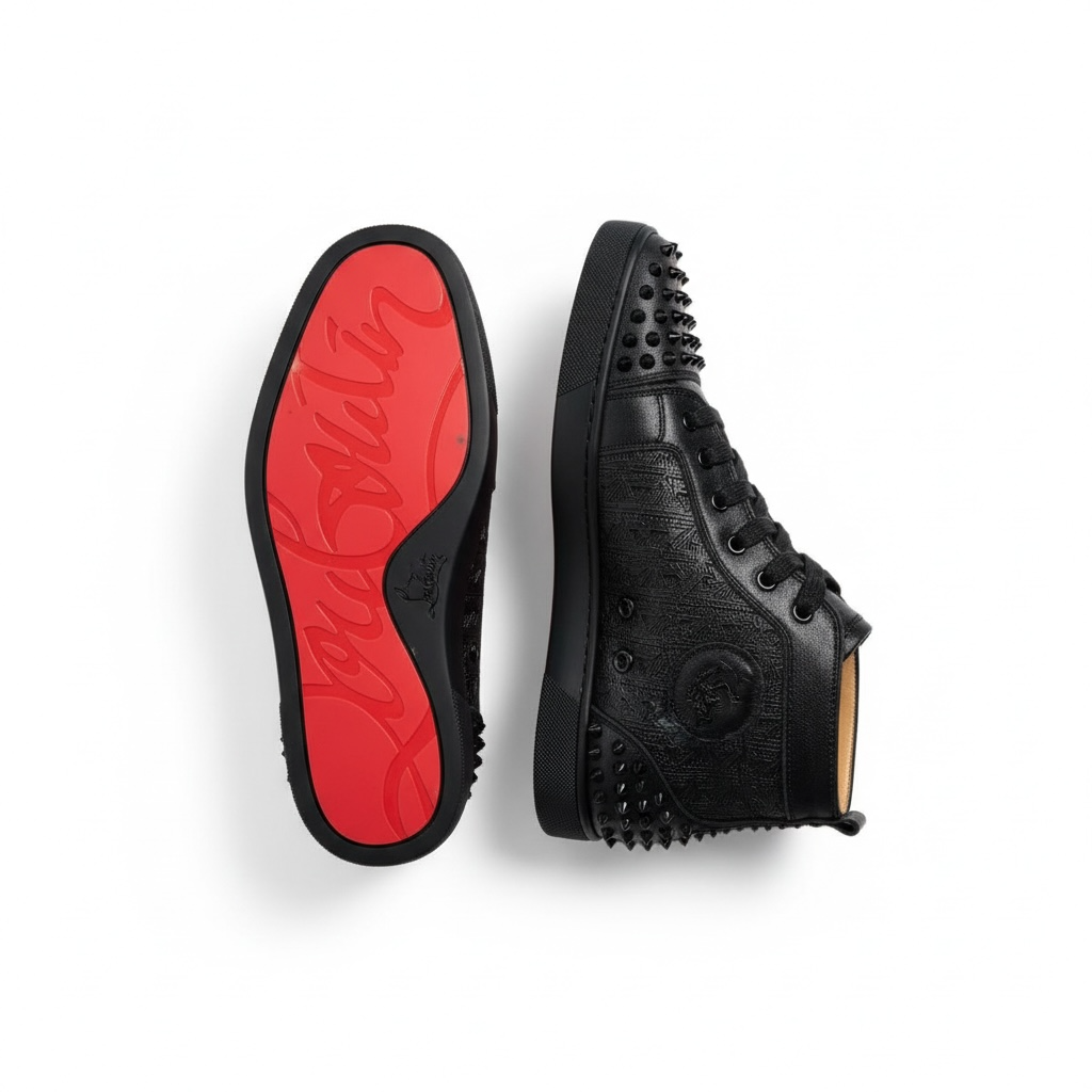 🔥 Christian Louboutin Spiked Black High-Top Sneakers – Red Sole Edition