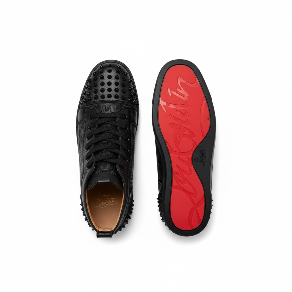 🔥 Christian Louboutin Spiked Black High-Top Sneakers – Red Sole Edition