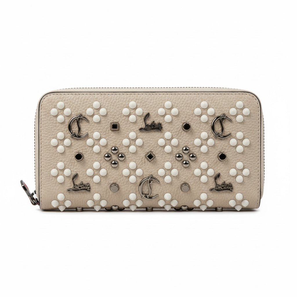 🤍 Christian Louboutin White Studded Wallet – Chic Luxury with Signature Edge 💎