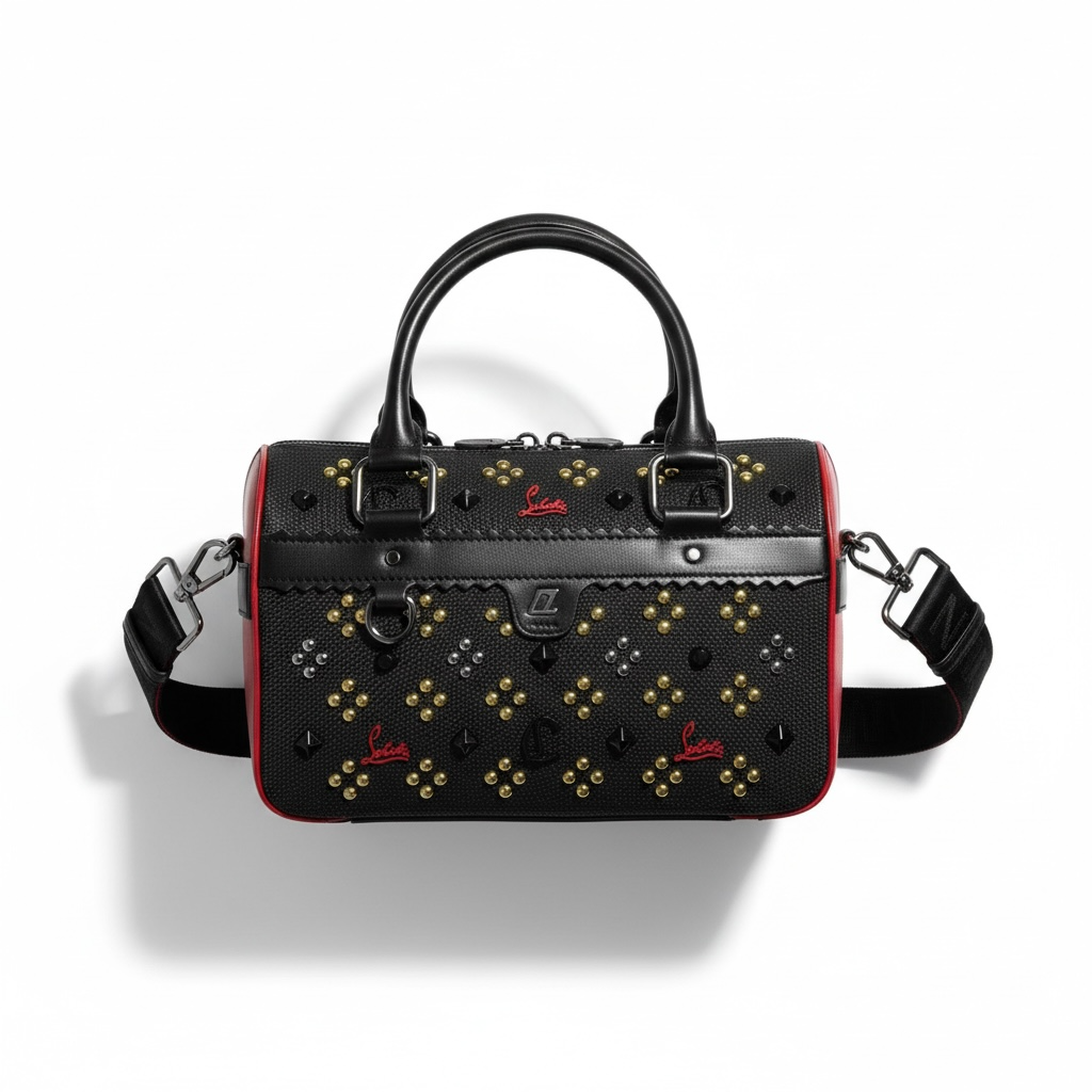Christian Louboutin Black & Red Studded Duffle Bag 🖤❤️✨ | Luxury Designer Handbag