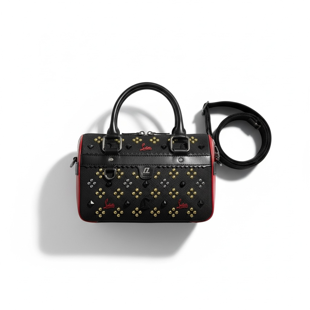 Christian Louboutin Black & Red Studded Duffle Bag 🖤❤️✨ | Luxury Designer Handbag