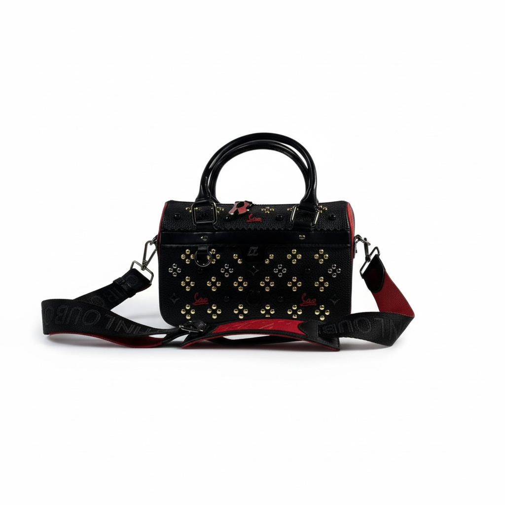 Christian Louboutin Black & Red Studded Duffle Bag 🖤❤️✨ | Luxury Designer Handbag