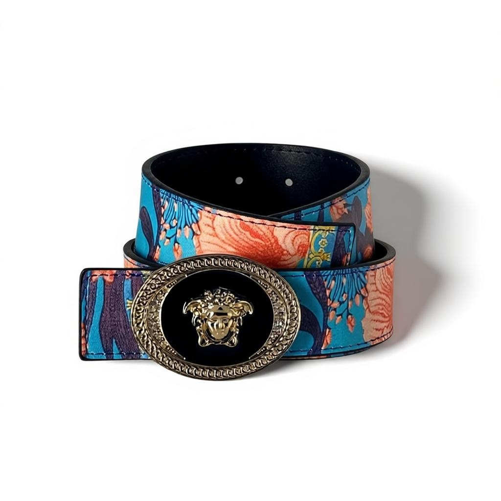 Versace Floral Print Belt with Gold Medusa Oval Buckle – Limited Edition