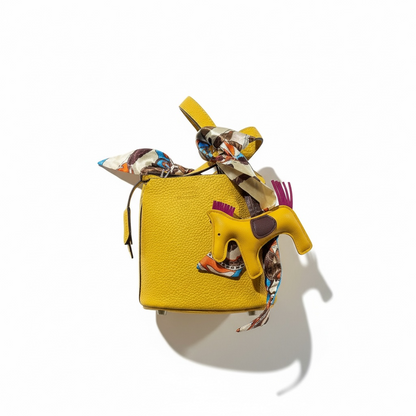 💛🐴 Hermès Style Yellow Mini Handbag with Scarf, Horse Charm & Strap ✨🌸