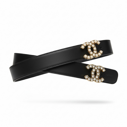 Chanel CC Pearl & Crystal Double Buckle Belt ✨🖤