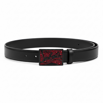 Christian Louboutin Red Crystal Logo Belt 🔴🖤 (120 cm) | Limited Luxe Edition