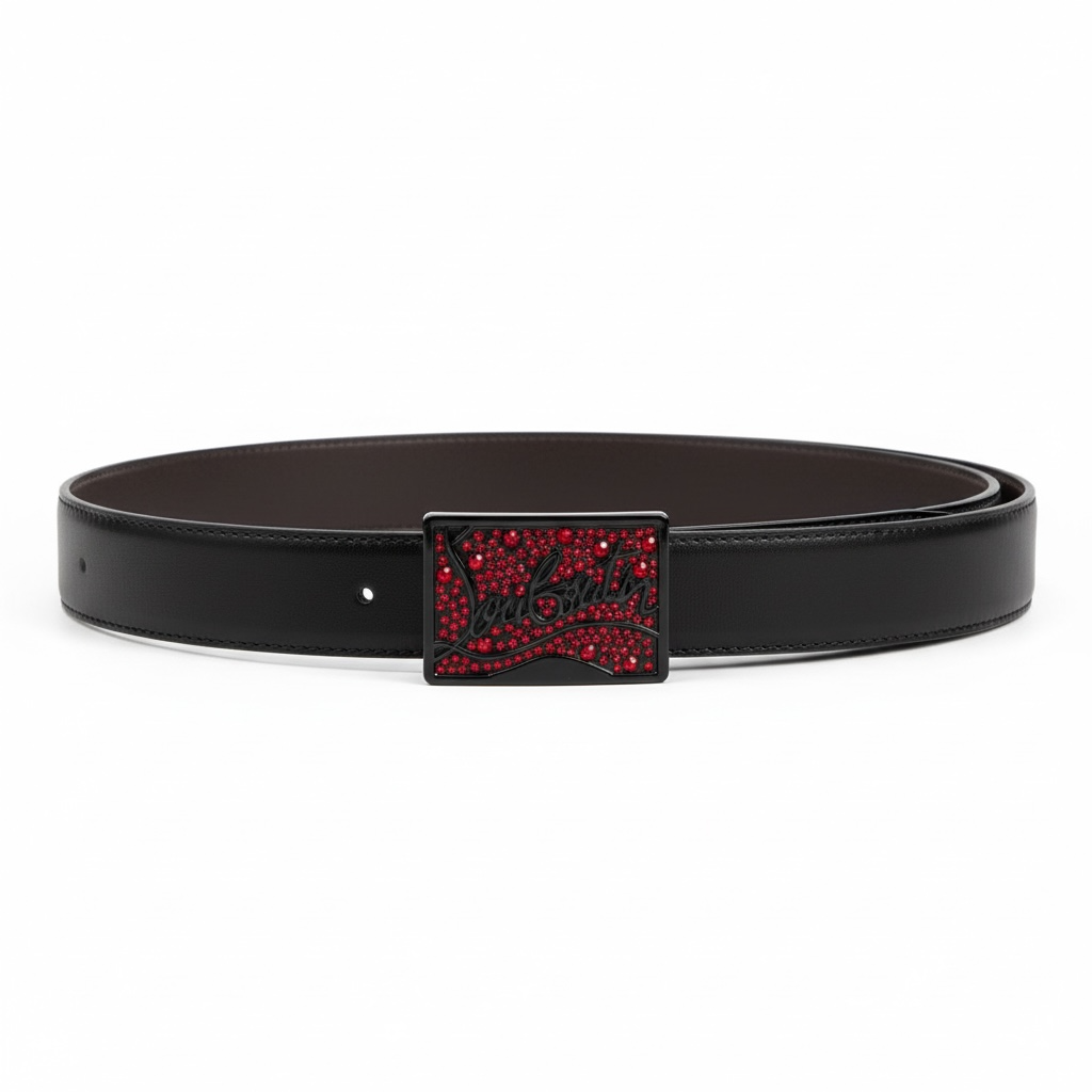 Christian Louboutin Red Crystal Logo Belt 🔴🖤 (120 cm) | Limited Luxe Edition