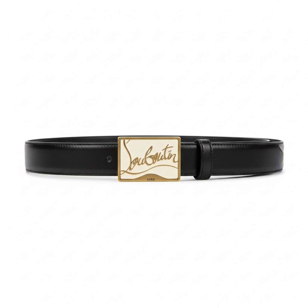 Christian Louboutin™ Signature Gold Plate Belt ✨ (125 cm | Black Leather)