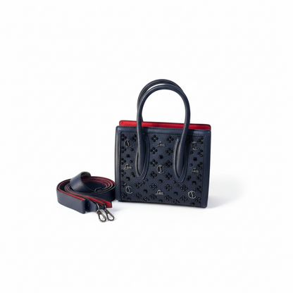 Christian Louboutin Mini Cabata Tote – Midnight Blue with Black Spikes & Red Interior 🌌🔥