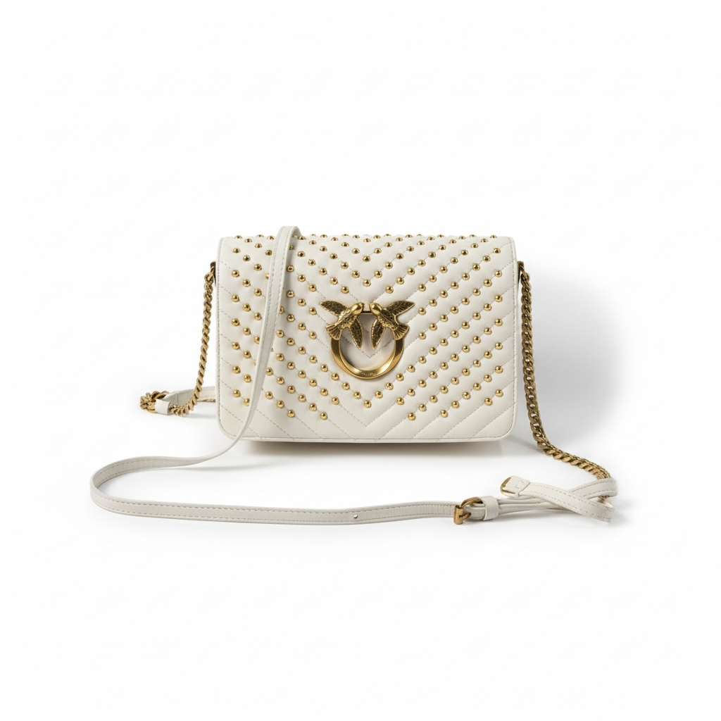Pinko White Quilted Love Bag 🤍✨ – Golden Glamour in Every Stitch