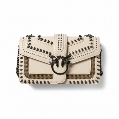 Pinko Love Studded Bag 🤍🖤 – Edgy Elegance with Gunmetal Glam