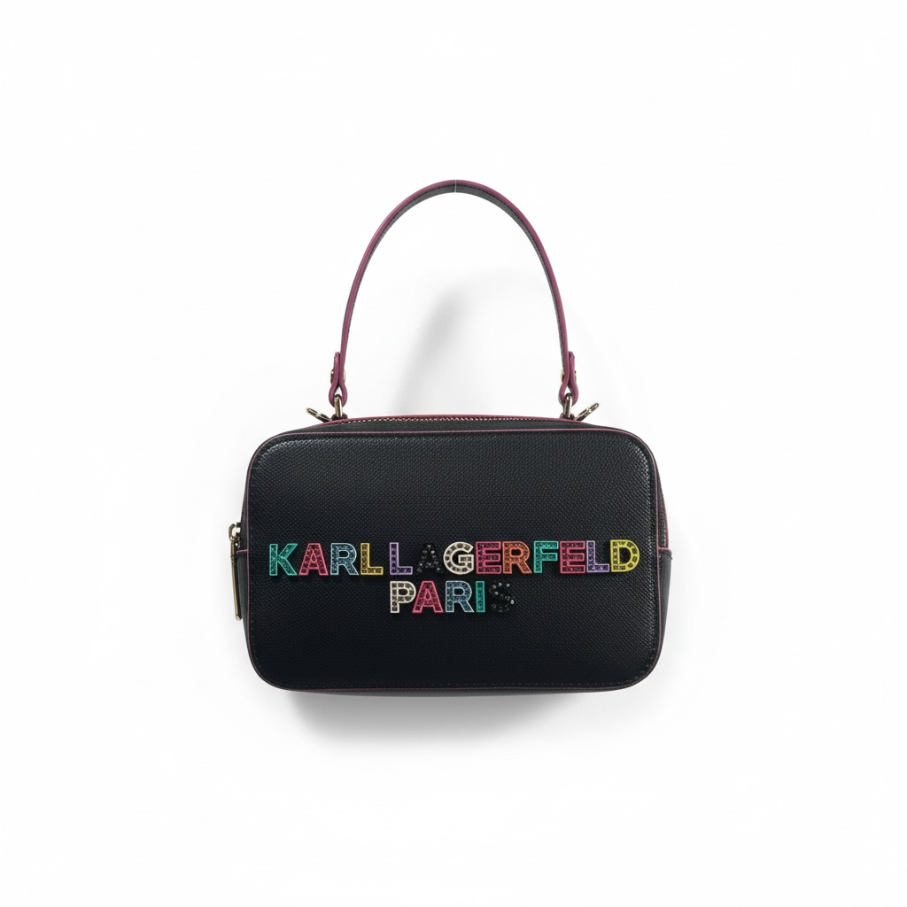 🌈 Karl Lagerfeld Paris Black Handbag – Colorful Logo Design 🎨✨