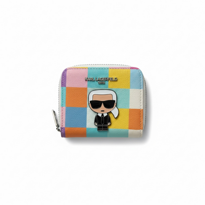 👜 Karl Lagerfeld Checkered Cartoon Wallet – Multi-Color Edition