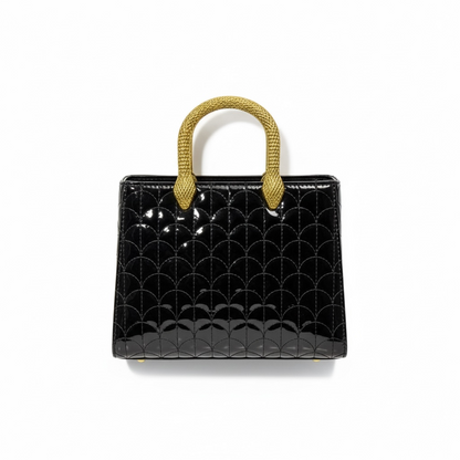 BVLGARI Patent Black Quilted Handbag with Gold Serpent Handles – Elite Luxury Statement 🖤✨