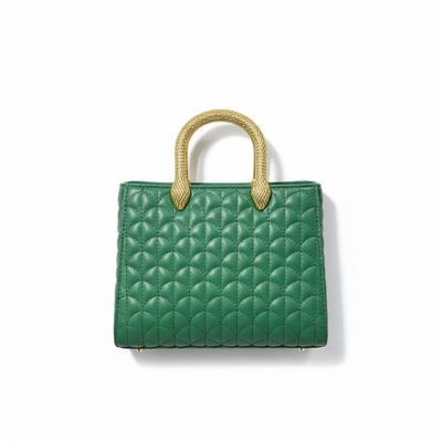 BVLGARI Emerald Green Quilted Handbag with Gold Serpent Handles – Luxury Signature Edition 💚✨
