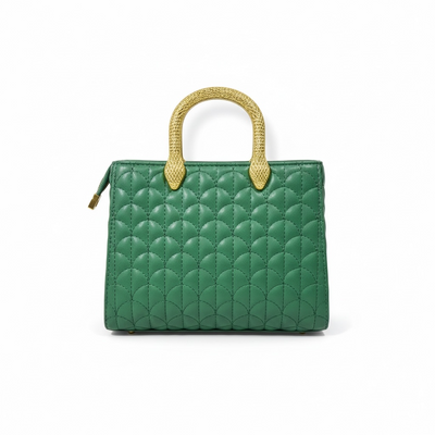 BVLGARI Emerald Green Quilted Handbag with Gold Serpent Handles – Luxury Signature Edition 💚✨