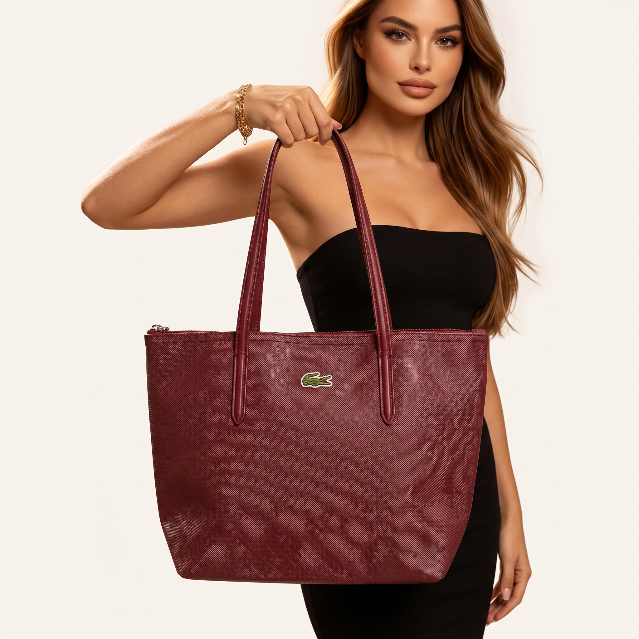 Lacoste small Tote Bag – Deep Burgundy, Timeless Elegance