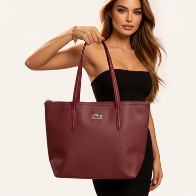 Lacoste small Tote Bag – Deep Burgundy, Timeless Elegance
