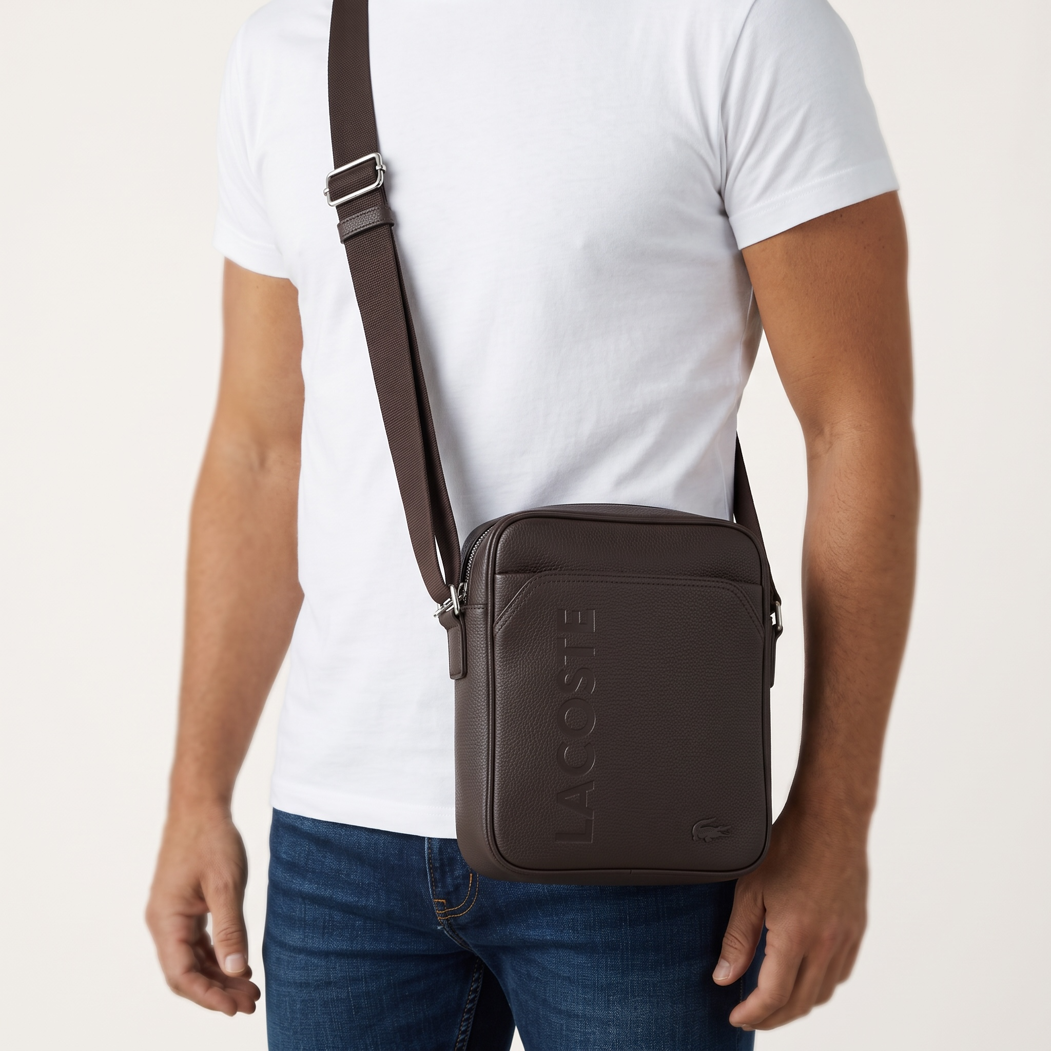 Lacoste Premium Brown Crossbody Bag 🐊🤎 | Elegant Everyday Messenger