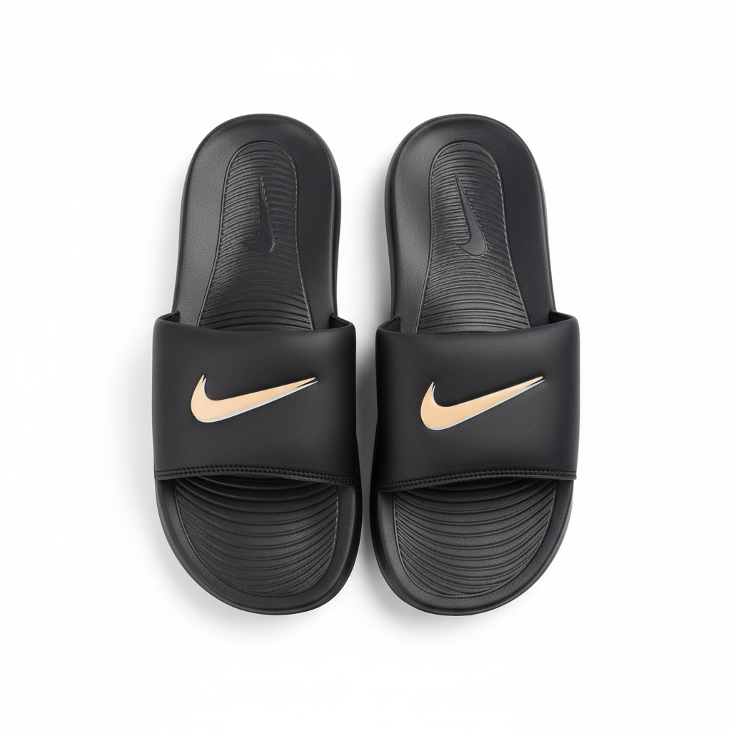 ⚡ Nike Tech Black & Gold Swoosh Slides | Premium Comfort & Sleek Style