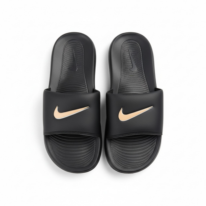⚡ Nike Tech Black & Gold Swoosh Slides | Premium Comfort & Sleek Style