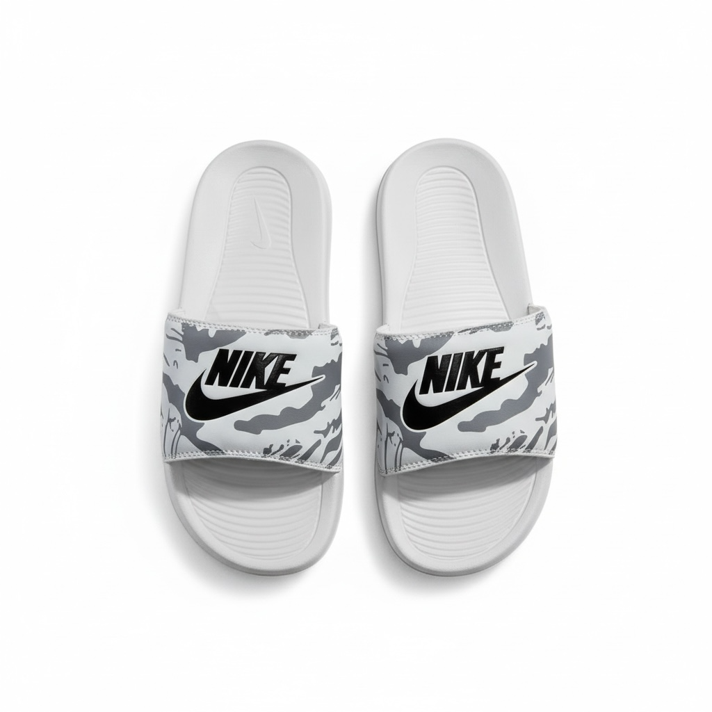 👟 Nike White & Grey Camo Slides – Street Comfort Essential