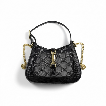 ✨ Gucci Black Crystal Horsebit Shoulder Bag – Sparkle in Style