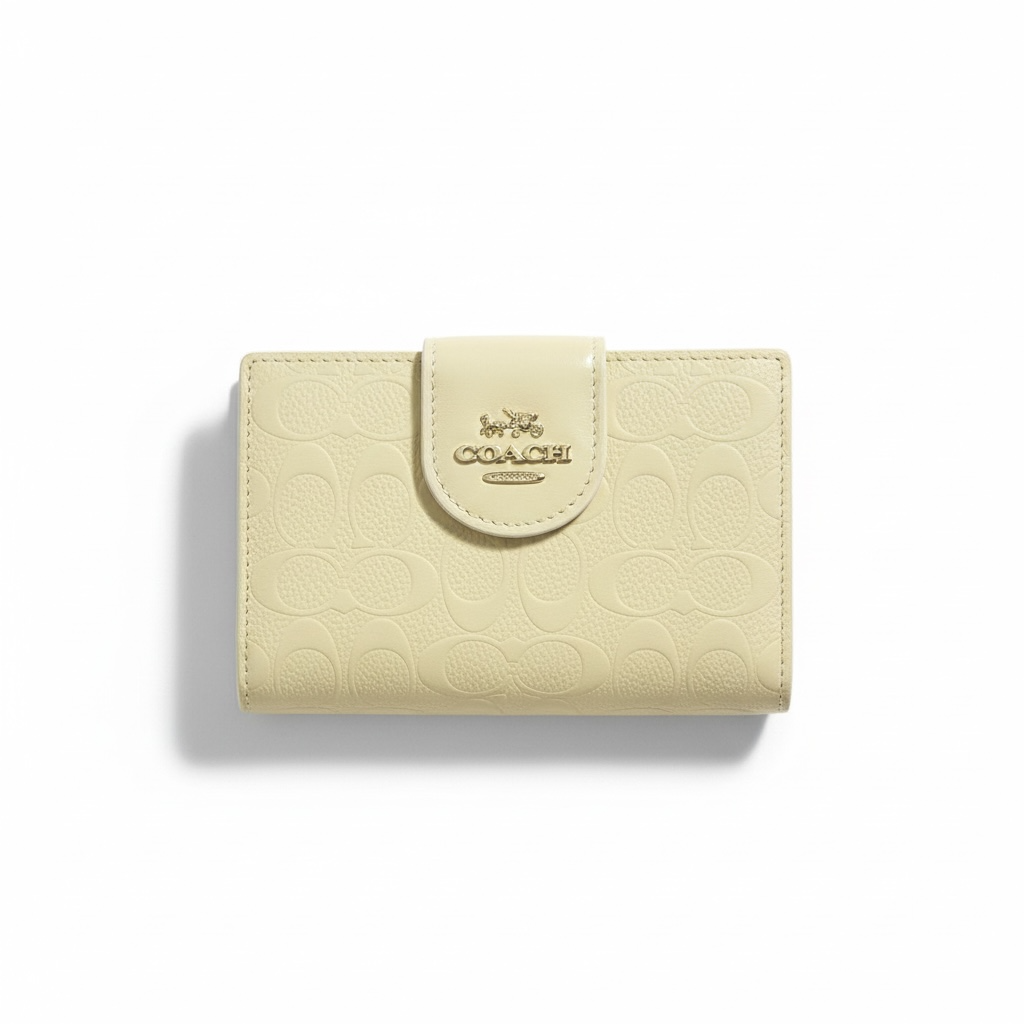 ✨ Coach Signature Embossed Wallet – Light Cream Beige with Gold Logo 👜