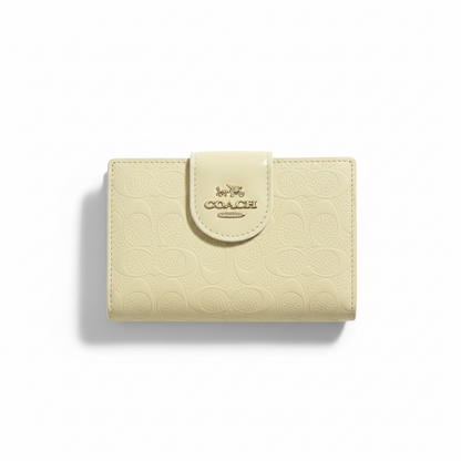 ✨ Coach Signature Embossed Wallet – Light Cream Beige with Gold Logo 👜