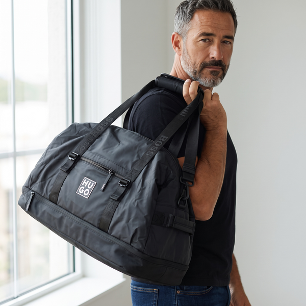 HUGO BOSS Black Duffle Bag 🖤 | Premium Travel & Gym Bag with Bold Modern Design