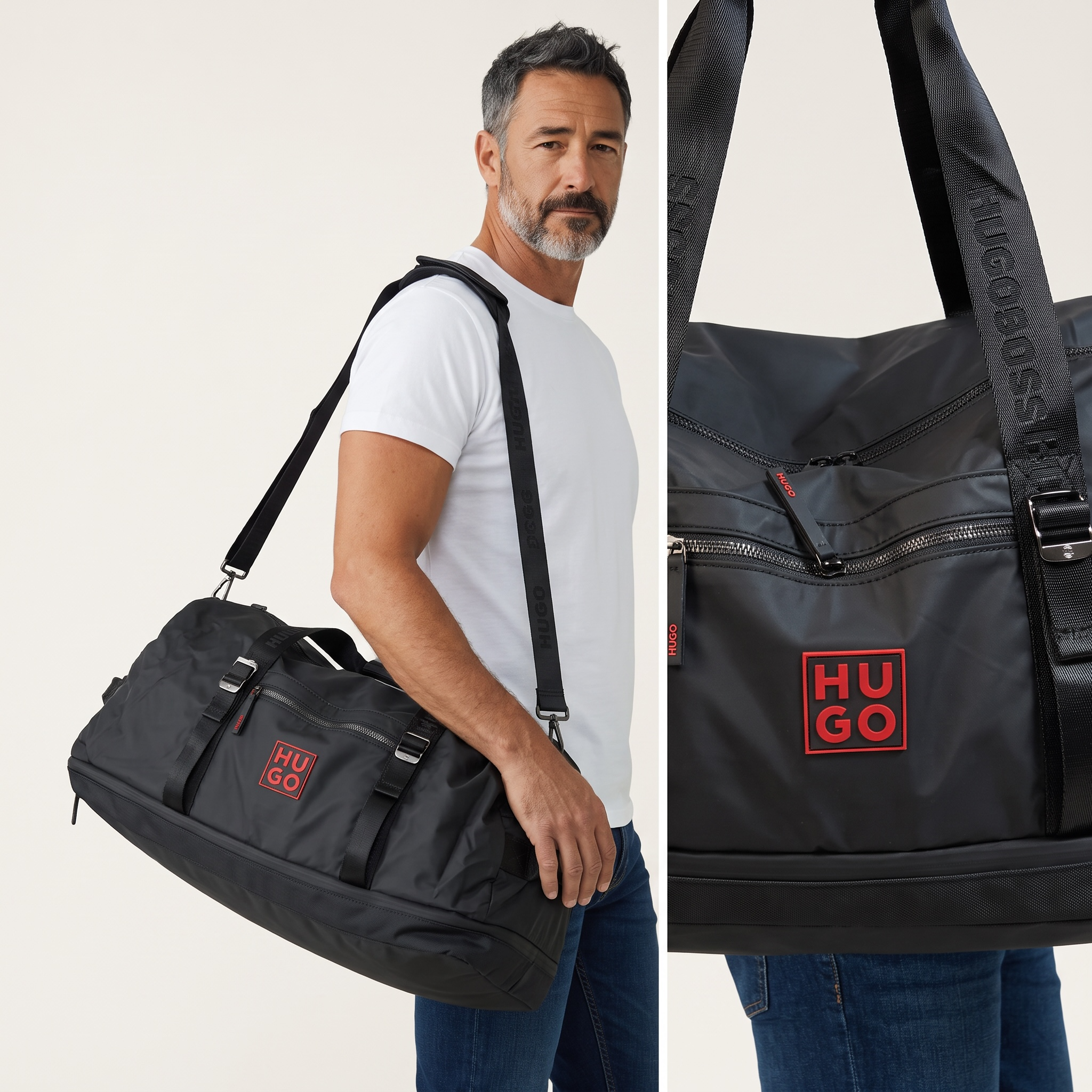 HUGO BOSS Black Duffle Bag 🖤 | Signature Red Logo Travel & Gym Bag
