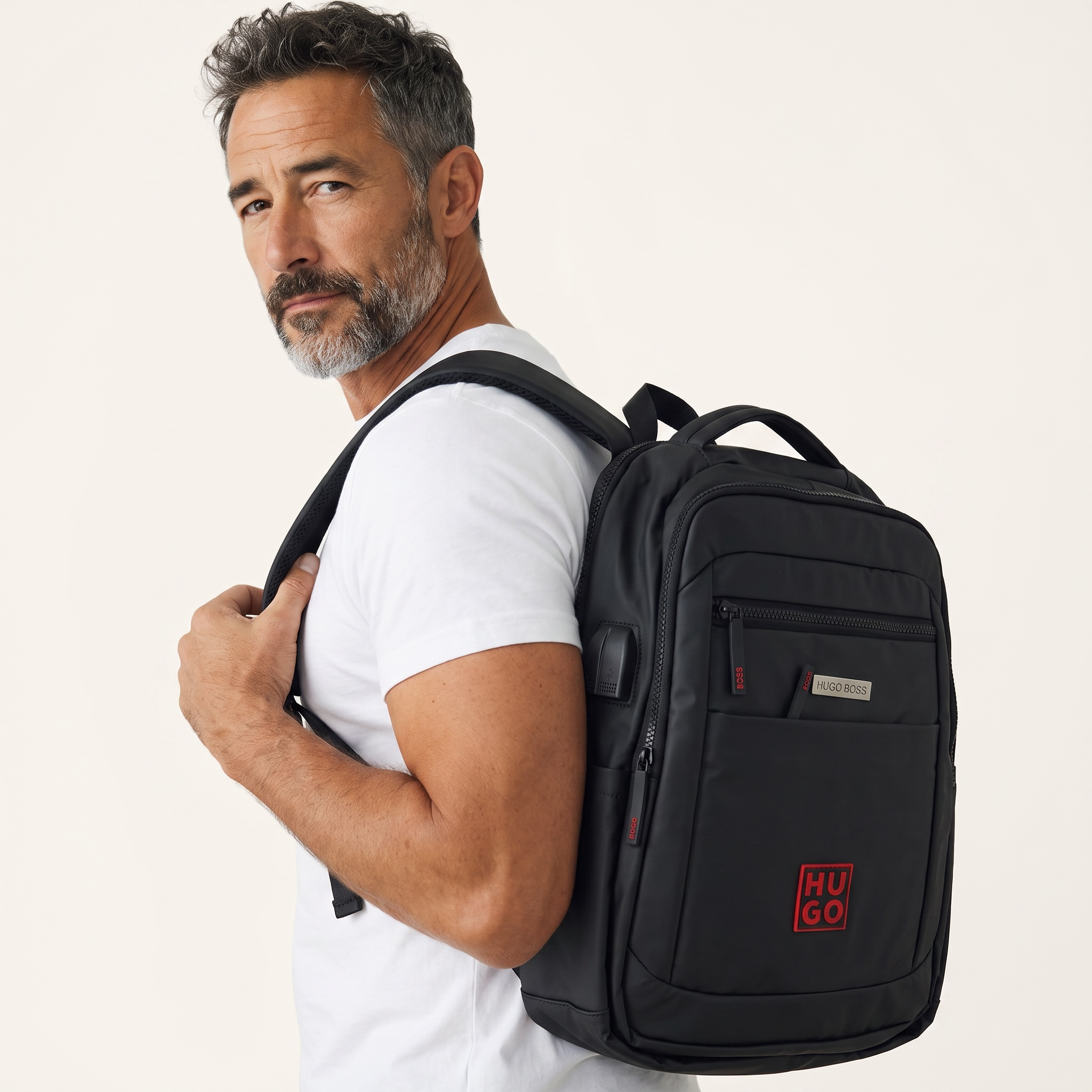 HUGO Black Backpack with Red Logo 🔴 | Modern Urban Everyday Bag