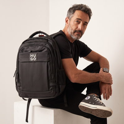 BOSS Black Backpack with Gold Logo Detail 🖤✨ | Premium Urban Travel Bag