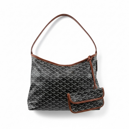 🖤🤎 Goyard Black Shoulder Bag with Brown Trim & Pouch – Elegant Contrast, Timeless Luxury ✨