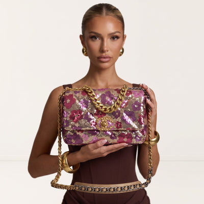 Chanel Sequin Flap Bag – Pink Floral ✨👜